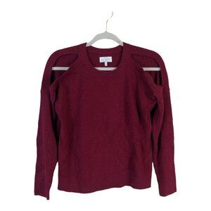 Lucky Brand S Knit Shirt Cold Shoulder Long Sleeve Pullover Round Neck Ribbed